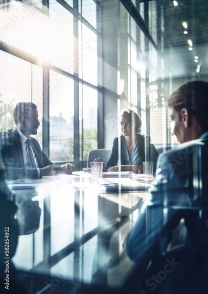 Obraz Business situation visualized in a bright office environment in a busy workplace