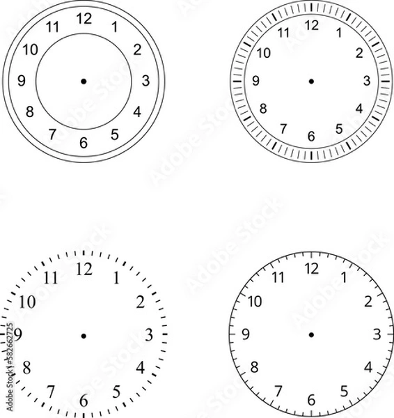Obraz Mechanical clock faces with arabic numerals, bezel. Timer or stopwatch element. Vector illustration