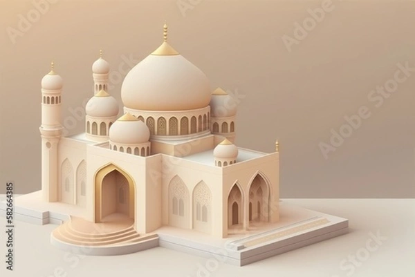 Fototapeta A model of a mosque with a dome and the name jama. Generative AI