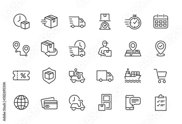 Fototapeta Package delivery, shipping related line icon set - Editable stroke, Pixel perfect at 64x64