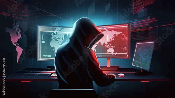 Fototapeta Hacker Breaching Computer System. Cybersecurity Awareness. Protection Against Cyber Threats. network security. generative ai.