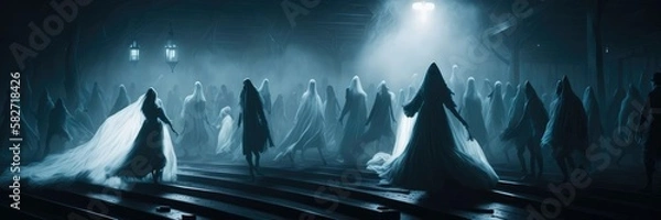 Obraz Several ghosts in a spooky place Generative AI