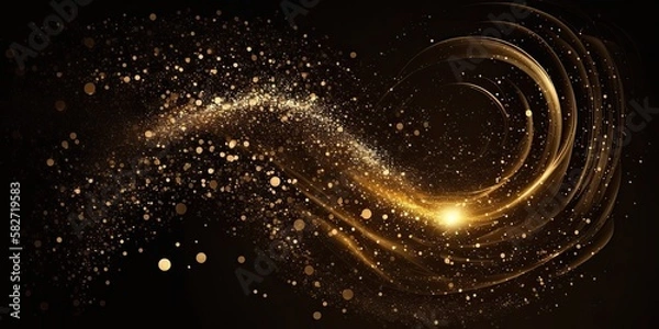Obraz Gold glitter spiral Black Background, generative ai