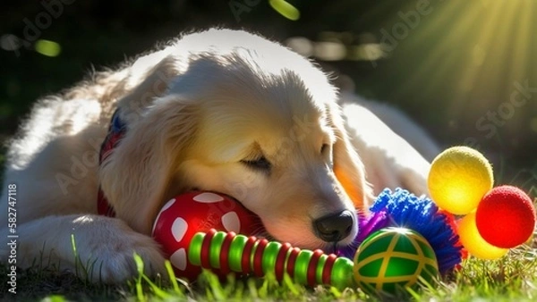 Obraz Golden Retriever Puppy with Toys