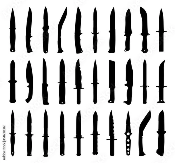 Obraz Knife silhouettes set. Isolated on white. Vector EPS10.