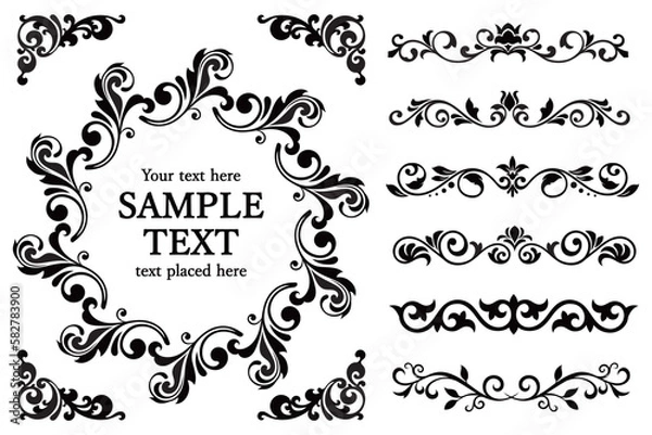 Fototapeta Plant decoration circle frame material set , vector illustration