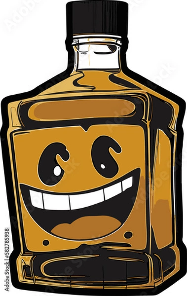 Fototapeta Smiling satisfied bottle of whiskey. Vector image.