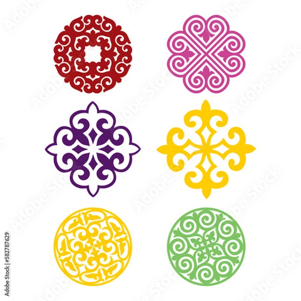 Obraz set kazakh national patterns round