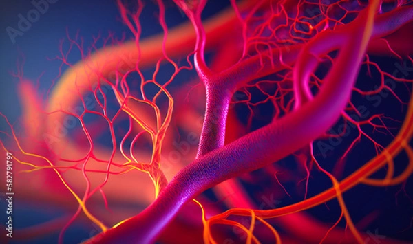 Fototapeta A detailed view of the complex network of blood vessels in a biological sample