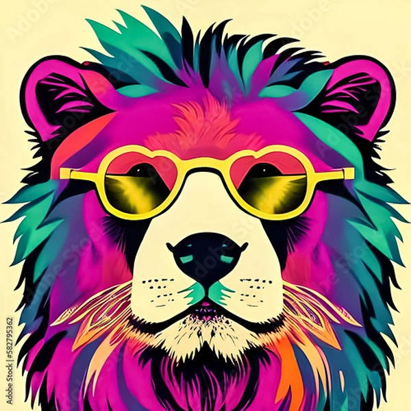 Fototapeta Colorful lion.  Watercolor drawing.  Generative AI.