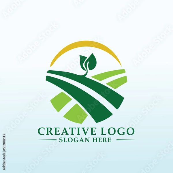 Obraz logo for farm and produce organic products, milk, crops and vegetables