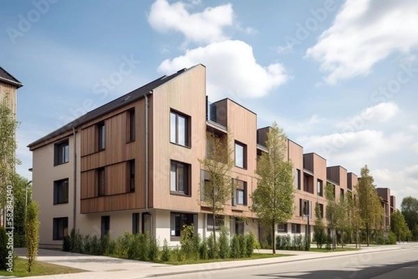 Fototapeta Modern residential building architecture mock up. Generative AI