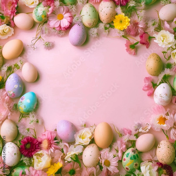 Fototapeta easter eggs border pink background room for text