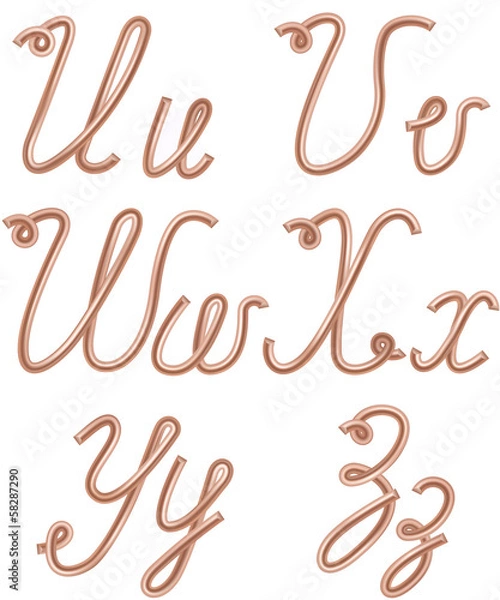Fototapeta U, V, W, X, Y, Z Vector Letters Made of Metal Copper Wire.