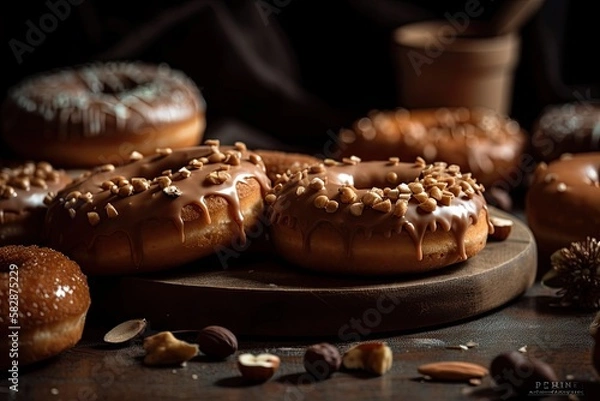 Fototapeta American donuts on a table. Generative AI