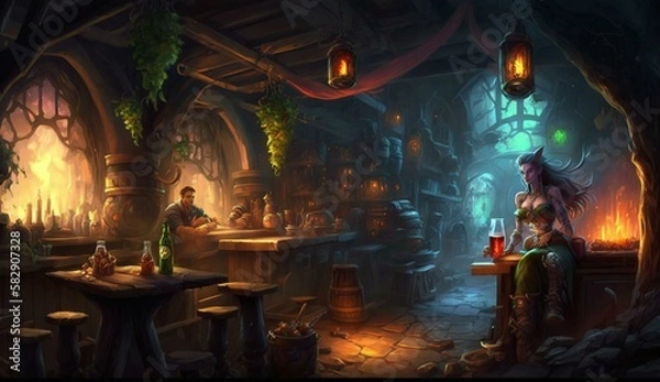 Obraz Generative AI, fantasy Tavern, medieval Tavern, medieval building,
fantasy Taverne, mittelalterliche Taverne, mittelalterliche Gebäude.
