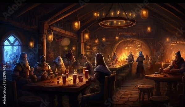 Obraz Generative AI, fantasy Tavern, medieval Tavern, medieval building,
fantasy Taverne, mittelalterliche Taverne, mittelalterliche Gebäude.