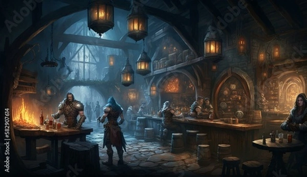 Fototapeta Generative AI, fantasy Tavern, medieval Tavern, medieval building,
fantasy Taverne, mittelalterliche Taverne, mittelalterliche Gebäude.