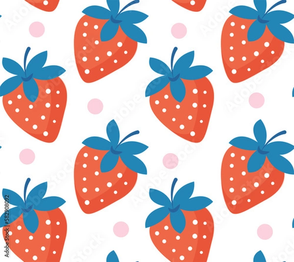 Fototapeta Strawberries hand drawn seamless pattern background