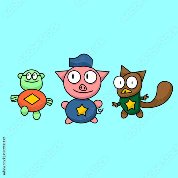 Fototapeta Trio Animals in Action Vector Illustration Suitable for Comic Book