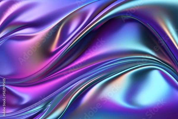 Fototapeta wavy gradient cloth fabric abstract background, ultraviolet holographic foil texture, liquid surface, ripples, metallic reflection, Generative AI