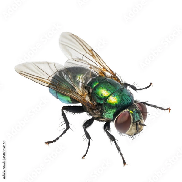 Fototapeta Common Green Bottle Fly Standing, odizolowana na przezroczystym wycięciu tła, generatywne AI