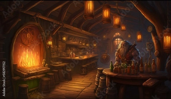 Obraz Generative AI, fantasy Tavern, medieval Tavern, medieval building,dwarf,zwerg,
fantasy Taverne, mittelalterliche Taverne, mittelalterliche Gebäude.
