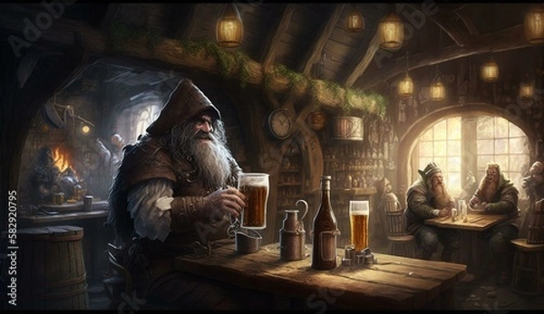 Obraz Generative AI, fantasy Tavern, medieval Tavern, medieval building,dwarf,zwerg,
fantasy Taverne, mittelalterliche Taverne, mittelalterliche Gebäude.