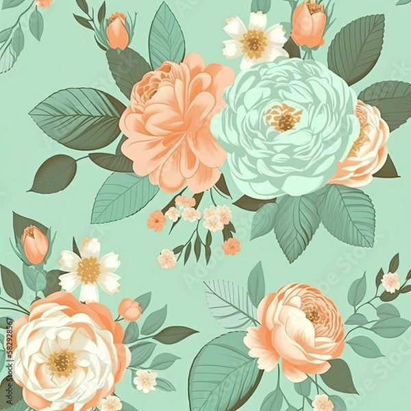 Fototapeta Seamless Floral Pattern, AI Generated