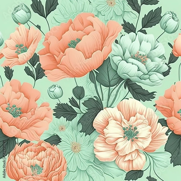 Fototapeta Seamless Floral Pattern, AI Generated