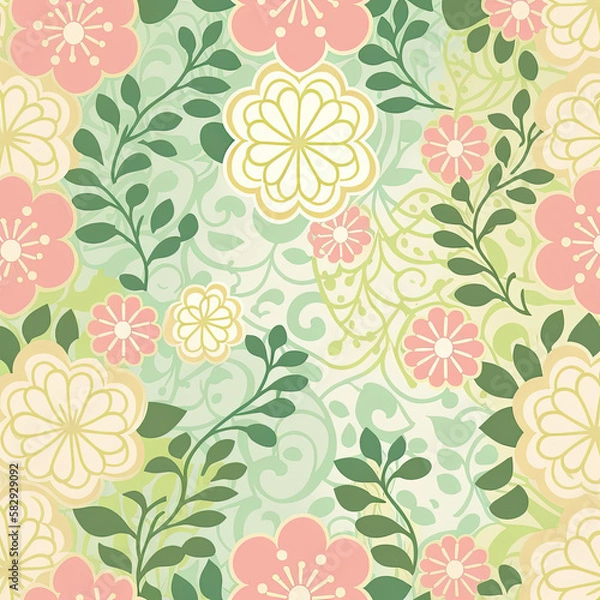Fototapeta Seamless Floral Pattern, AI Generated