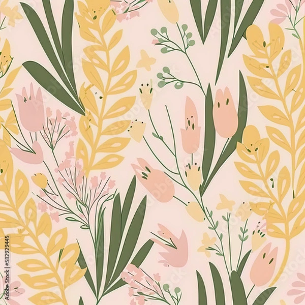 Fototapeta Seamless Floral Pattern, AI Generated