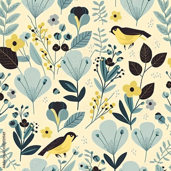 Fototapeta Seamless Floral Pattern, AI Generated