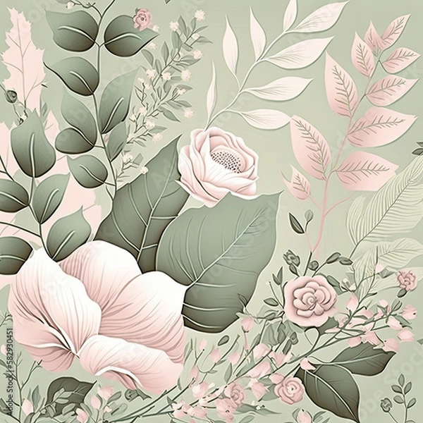 Fototapeta Seamless Floral Pattern, AI Generated