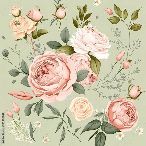 Fototapeta Seamless Floral Pattern, AI Generated