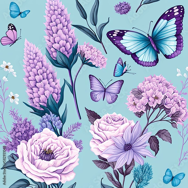 Fototapeta Seamless Floral Pattern, AI Generated