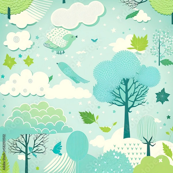 Fototapeta Seamless Floral Pattern, AI Generated