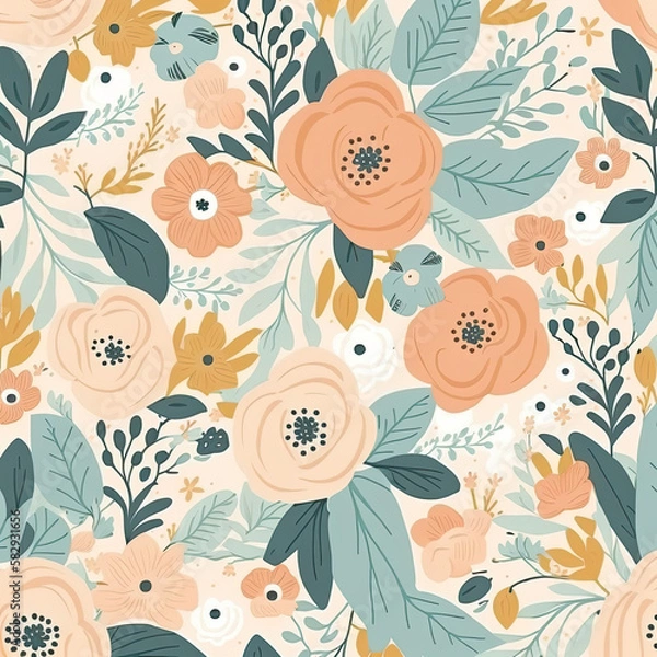 Fototapeta Seamless Floral Pattern, AI Generated