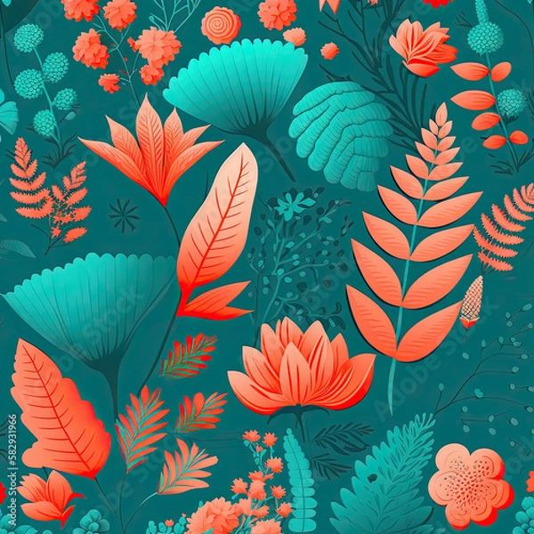 Fototapeta Seamless Floral Pattern, AI Generated