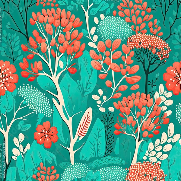 Fototapeta Seamless Floral Pattern, AI Generated