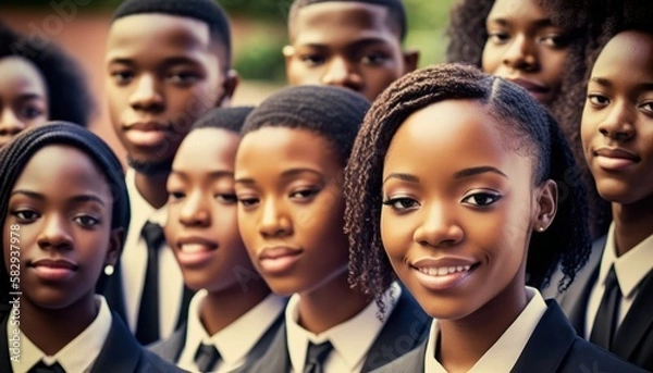 Fototapeta Group of Diverse and Empowered African American Black Youth High School Students Working Together in Choir : Power of Collaboration in Clubs, Sports Teams (generative AI)
