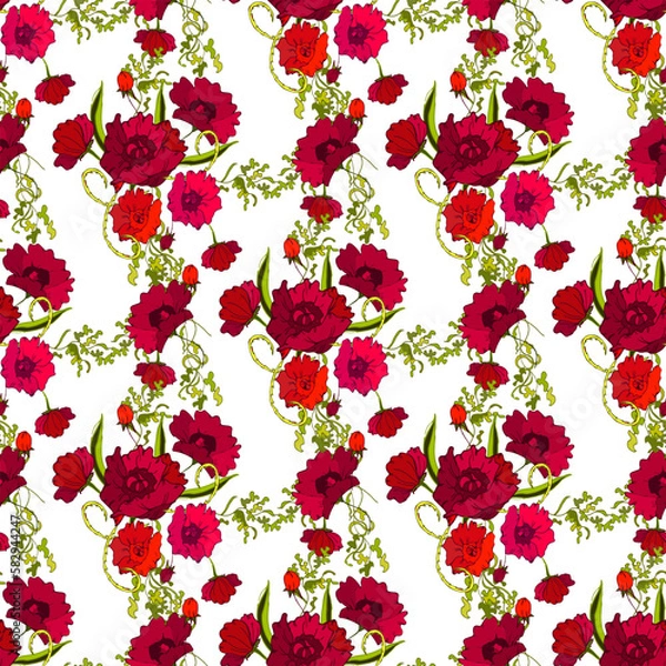Obraz  seamless texture. Endless vector illustration. Multicolor pattern of  flowers and leaves. can be used for fabric and  wallpaper.