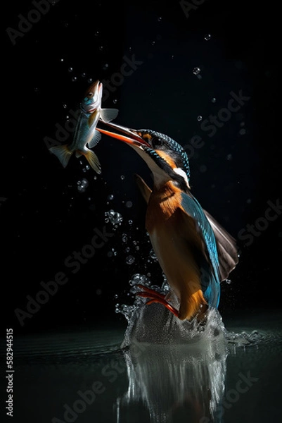 Fototapeta Beautiful kingfisher catching a fish