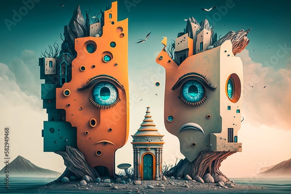 Obraz Architecture créative et imaginative dans le désert, monde parallèle - Générative IA