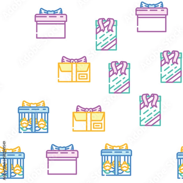 Fototapeta gift box birthday ribbon vector seamless pattern