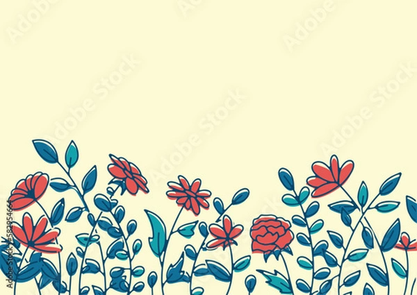 Obraz background flower field doodle style