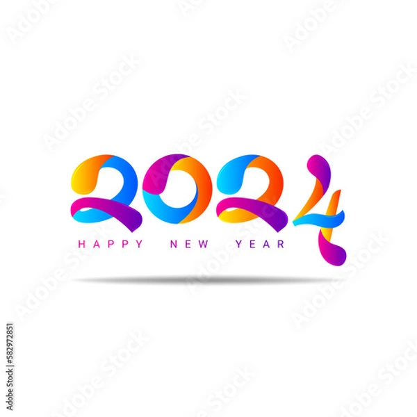 Fototapeta Happy New Year 2024  colorful lettering calligraphy design. 2024 new year vector illustration design