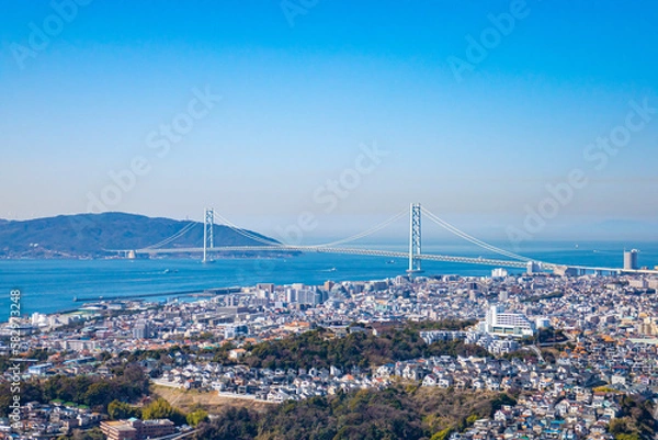 Obraz 明石海峡大橋と街並み