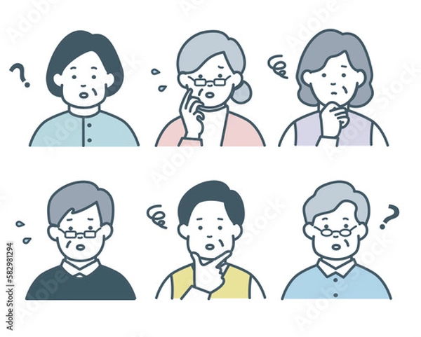 Fototapeta 高齢者・シニアのネガティブなアイコンセット　上半身　単色　
おじいちゃん　おばあちゃん