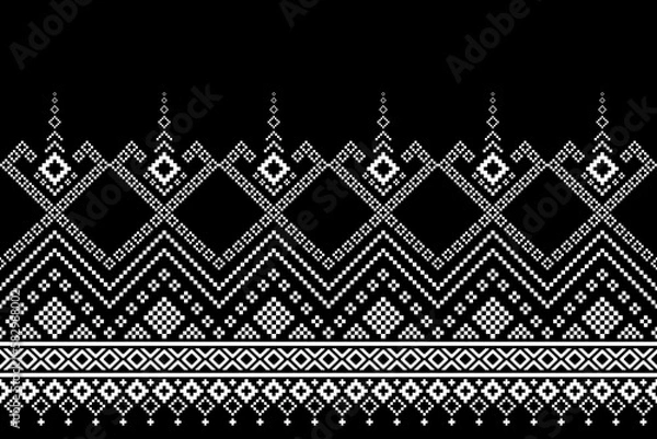 Fototapeta Nature vintages cross stitch traditional ethnic pattern paisley flower Ikat background abstract Aztec African Indonesian Indian seamless pattern for fabric print cloth dress carpet curtains and sarong